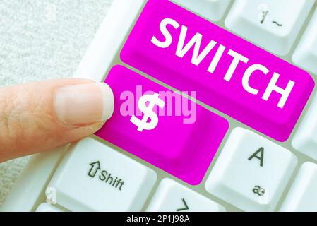 Conceptual caption Switch. Word for device for making and breaking the connection in electric circuit Stock Photo