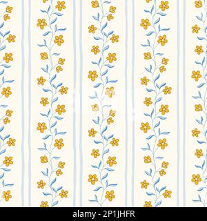 Indian Chintz Flowers and Vertical Stripes Vector Seamless Pattern Stock Vector