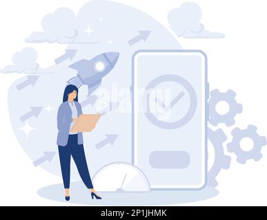 Software and frontend development concept, HTML5 website development, wearable mobile app, accelerated mobile pages, responsive landing design, flat v Stock Vector