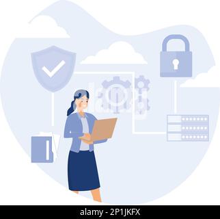 Database security abstract concept,secure file sharing,automatic backup,flat vector modern illustration Stock Vector