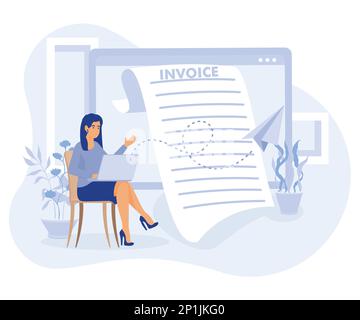 Remote payroll, Freelancer filling invoice, distance job payroll, money transfer online, get salary on bank account,flat vector modern illustration Stock Vector