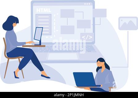 Software and frontend development concept, HTML5 website development, wearable mobile app, accelerated mobile pages, responsive landing design, flat v Stock Vector