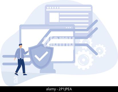 Cloud computing network safety abstract concept,cyber security software,flat vector modern illustration Stock Vector