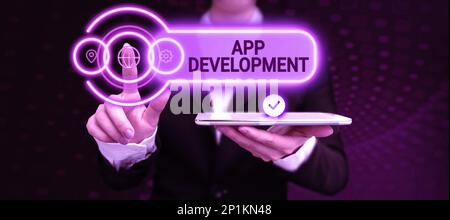 Text showing inspiration App Development. Word for Development services for awesome mobile and web experiences Stock Photo