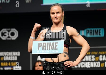 LAS VEGAS, NV - MARCH 4: Valentina Shevchenko reacts after her loss to