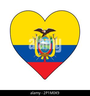 Ecuador Heart Shape Flag. Love Ecuador. Visit Ecuador. South America. Latin America. Vector Illustration Graphic Design. Stock Vector