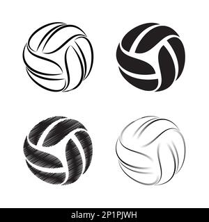 Volleyball black linear symbols Stock Vector