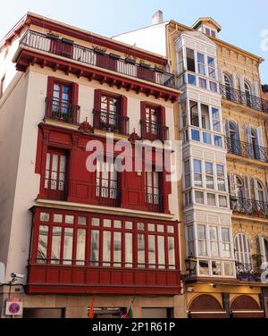 Bilbao, Spain - August 02, 2022: View of the colorful houses of Bilbao Stock Photo