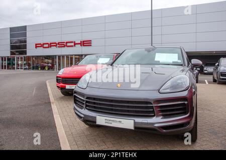 2020 Grey Porsche Cayenne V6 S. Auto Supercars for sale in Preston, UK Stock Photo