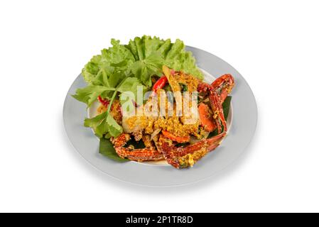Stir Fried crab seafood with Garlic, Pepper, Curry Powder and vegetable on dish Stock Photo