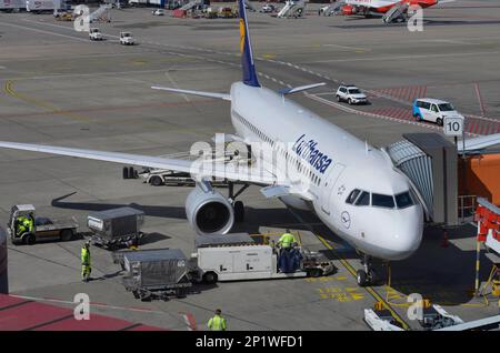 Lufthansa, aircraft, apron, Tegel Airport, Reinickendorf, Berlin, Germany Stock Photo