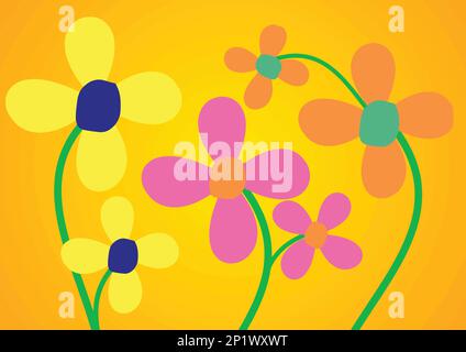 Colorful daisies flowers on a bright yellow background. Vector illustration for your design. Stock Vector