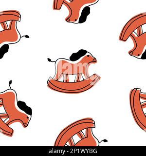 Cartoon Christmas Horse Toys seamless pattern in cartoon flat style isolated on white background. Vector illustration. Stock Vector
