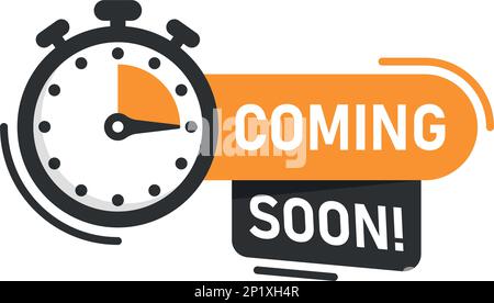 Coming soon banner icon in flat style. Promotion label vector illustration on isolated background. Open poster sign business concept. Stock Vector