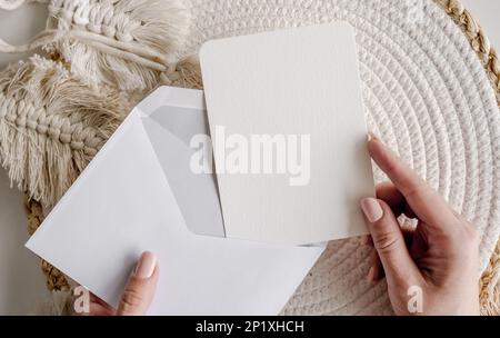 Watercolor paper postcard blank in boho decor Stock Photo
