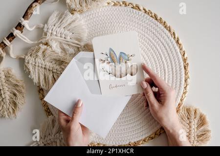 Watercolor paper postcard blank in boho decor Stock Photo