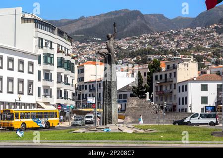 FUNCHAL, PORTUGAL - AUGUST 20, 2021: This is the Monument of Autonomy and the ruins of the fortress of San Felipe. Stock Photo