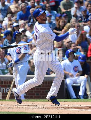 CHICAGO, IL - AUGUST 23: Chicago Cubs second basemen Zach McKinstry (6)  hits a single in the third inning during game 1 of a doubleheader between  the St. Louis Cardinals and Chicago