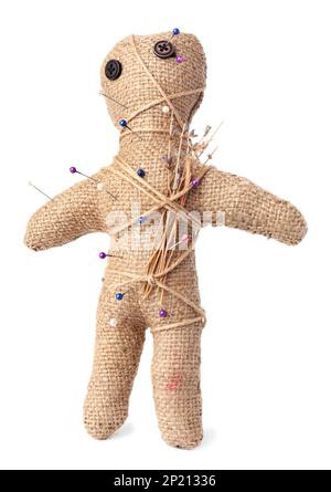 Voodoo doll with pins and dried flowers isolated on white Stock Photo ...