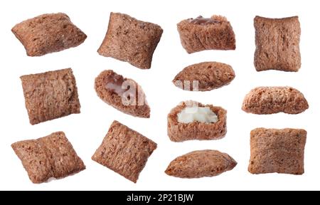 Set with sweet crispy corn pads on white background Stock Photo