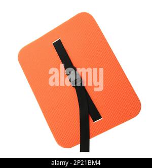 Orange foam seat mat for tourist isolated on white Stock Photo