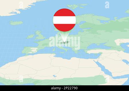 Map illustration of Austria with the flag. Cartographic illustration of Austria and neighboring countries. Vector map and flag. Stock Vector