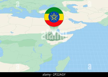 Map illustration of Ethiopia with the flag. Cartographic illustration of Ethiopia and neighboring countries. Vector map and flag. Stock Vector