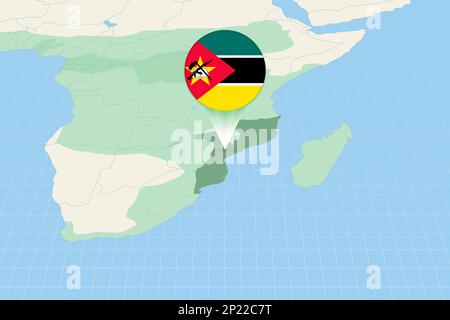 Map illustration of Mozambique with the flag. Cartographic illustration of Mozambique and neighboring countries. Vector map and flag. Stock Vector
