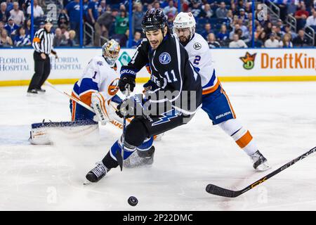 Tampa Bay Lightning center Jonathan Marchessault (42) before an NHL hockey  game against the New York Islanders Saturday, Nov. 28, 2015, in Tampa, Fla.  (AP Photo/Chris O'Meara Stock Photo - Alamy