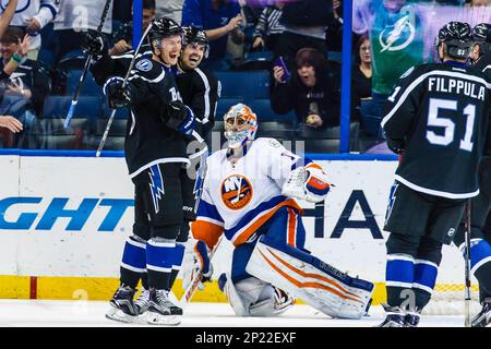 Tampa Bay Lightning center Jonathan Marchessault (42) before an NHL hockey  game against the New York Islanders Saturday, Nov. 28, 2015, in Tampa, Fla.  (AP Photo/Chris O'Meara Stock Photo - Alamy