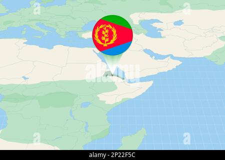 Map illustration of Eritrea with the flag. Cartographic illustration of Eritrea and neighboring countries. Vector map and flag. Stock Vector