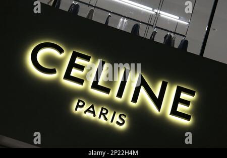 The logo of Celine (Céline) is seen at Omotesando in Minato Ward, Tokyo on  May 30, 2022. Celine (Céline) is a French luxury ready-to-wear and leather  goods brand owned by the LVMH (LVMH Moët Hennessy Louis Vuitton) group  since 1996.( The