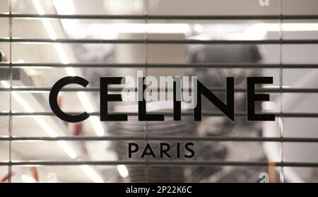 The logo of Celine (Céline) is seen at Omotesando in Minato Ward, Tokyo on  May 29, 2022. Celine (Céline) is a French luxury ready-to-wear and leather  goods brand owned by the LVMH (
