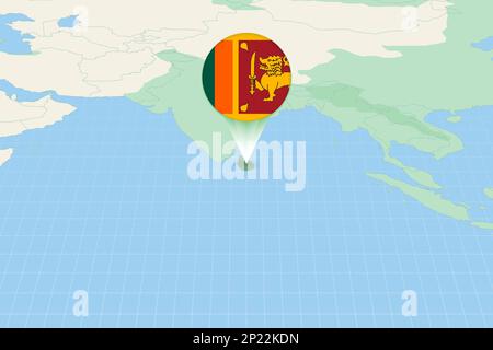 Map illustration of Sri Lanka with the flag. Cartographic illustration of Sri Lanka and neighboring countries. Vector map and flag. Stock Vector