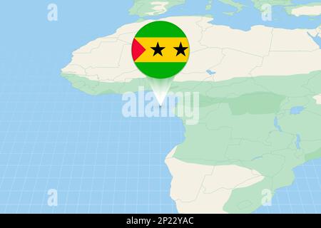 Map illustration of Sao Tome and Principe with the flag. Cartographic illustration of Sao Tome and Principe and neighboring countries. Vector map and Stock Vector