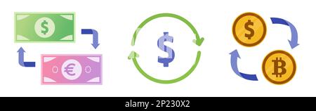 US Dollar Foreign Currency and Crypto Exchange Stock Vector