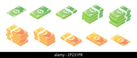 US Dollar Banknote Isometric Icon Set Stock Vector