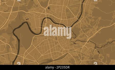 Vilnius city background map, brown and orange urban area municipal map, Lithuania, 1920 1080. River Neris and Vilnia, roads and railway, parks. Vector Stock Vector