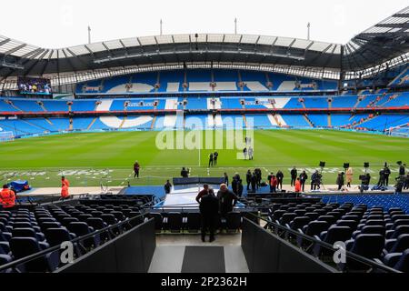 Interior view of the Etihad Stadium ahead of the Premier League match Manchester City vs Newcastle United at Etihad Stadium, Manchester, United Kingdom, 4th March 2023  (Photo by Conor Molloy/News Images) Stock Photo