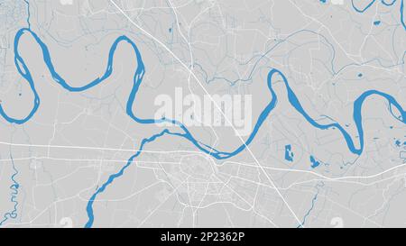 River Po map, Piacenza city, Italy. Watercourse, water flow, blue on grey background road map. Vector illustration, detailed silhouette. Stock Vector