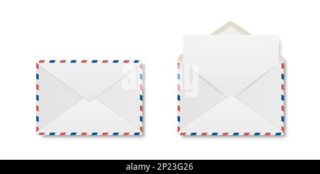 Vector Realistic White Closed, Opened Envelopes with Letter Inside. Folded and Unfolded White Envelope Icon, Mockup Set Closeup Isolated. Message Stock Vector