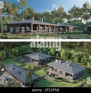 3D rendering of the exterior of a private house with modern ...