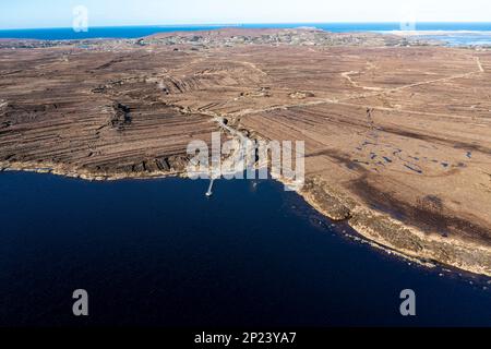 Aerial view of Lough Lagha by Gortahork in County Donegal, Republic of Ireland - Used for drinking water supply. Stock Photo