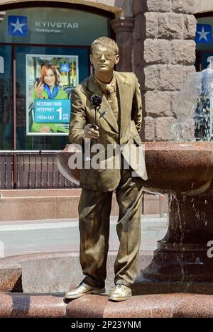 An unidentified busking mime performs on Khreshchatyk street in Kyiv, Ukraine. Stock Photo