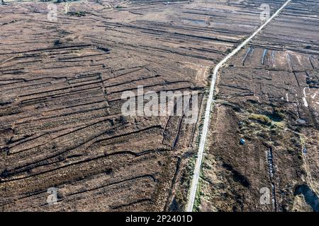 Aerial view of peatbog at Gortahork in County Donegal, Republic of Ireland. Stock Photo