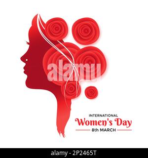 Happy Women's Day concept greeting card design with female face and decorative floral isolated on white background. Vector illustration. Stock Vector
