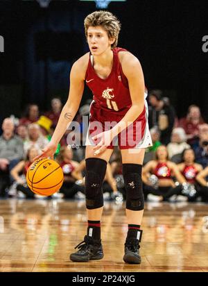 LasVegas, NV, USA. 03rd Mar, 2023. A. Washington State guard Astera Tuhina (11)sets the play during the NCAA Women's Basketball Pac -12 Tournament Semifinals game between Washington State Cougars and the Colorado Buffaloes. Washington State beat Colorado 61-49 at Mandalay Bay Michelob Arena Las Vegas, NV. Thurman James /CSM/Alamy Live News Stock Photo