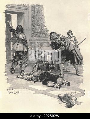 THREE MUSKETEERS. /D'Artagnan, Athos, Aramis, and Porthos. Illustration from a late 19th century edition, by Alexander Dumas pere. Illustration by Maurice Leloir. Stock Photo