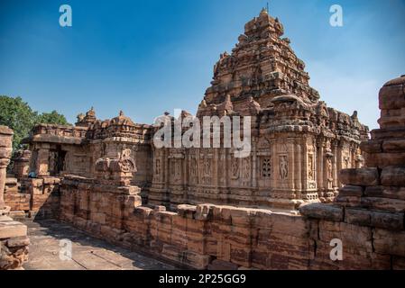 Virupaksha temple in Pattadakal was built during the rule of Chalukyas. It is a UNESCO World heritage site Stock Photo