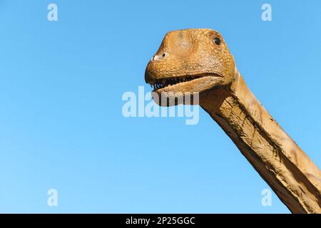 Dinosaur sculpture in front of the Museum of Natural History in Braunschweig, Germany. Scientific zoology museum, founded in 1754. Stock Photo